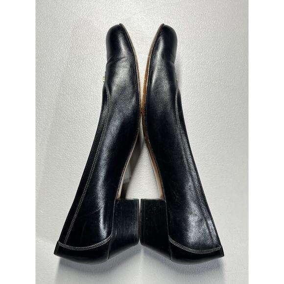 Salvatore Ferragamo Leather Pumps Heels 8 AAA Black Gold Script Logo Slip On - Picture 8 of 12